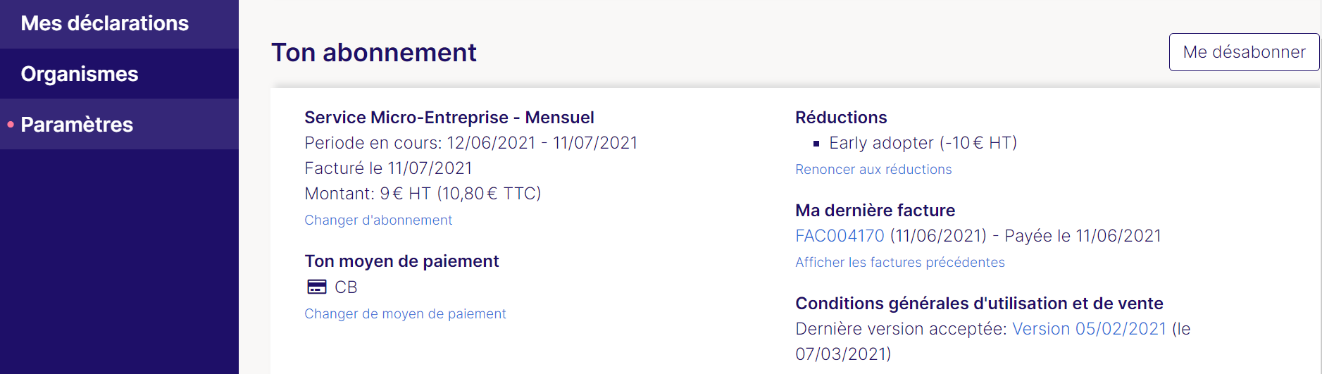 Gestion du compte Gestion du compte