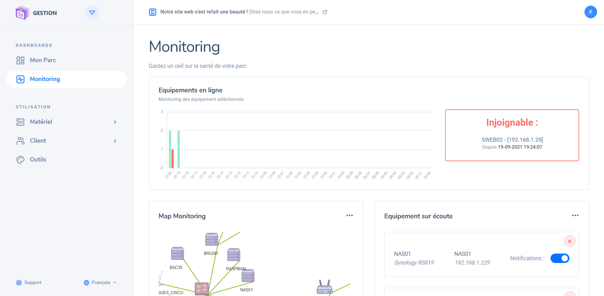Espace de monitoring de votre parc