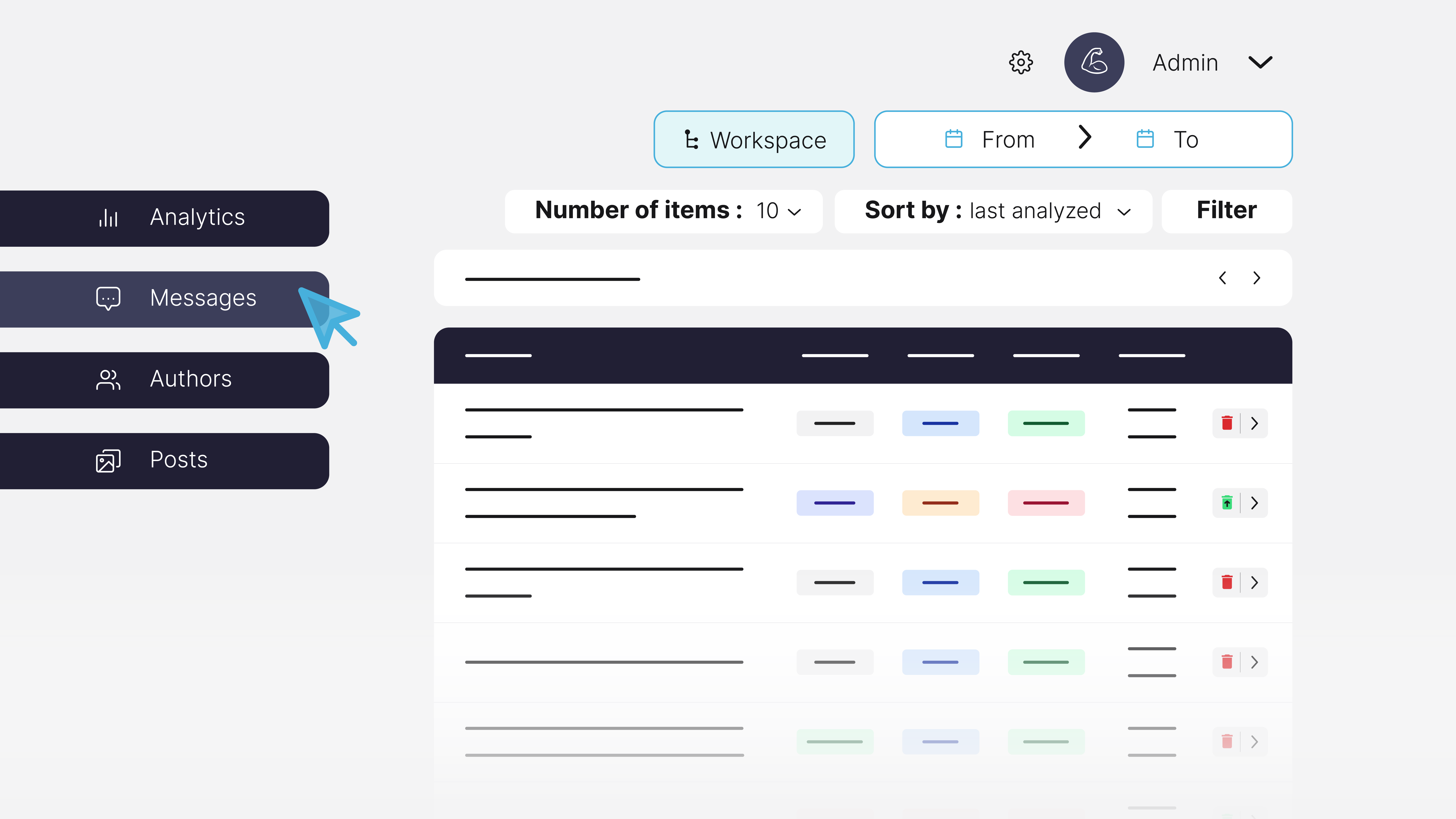 Bodyguard.ai - Messaggi - Consulta rapidamente i commenti generati dai tuoi post. Filtrali per concentrarti su un tipo di messaggi in particolare (d'odio, positivi, spam, ...).