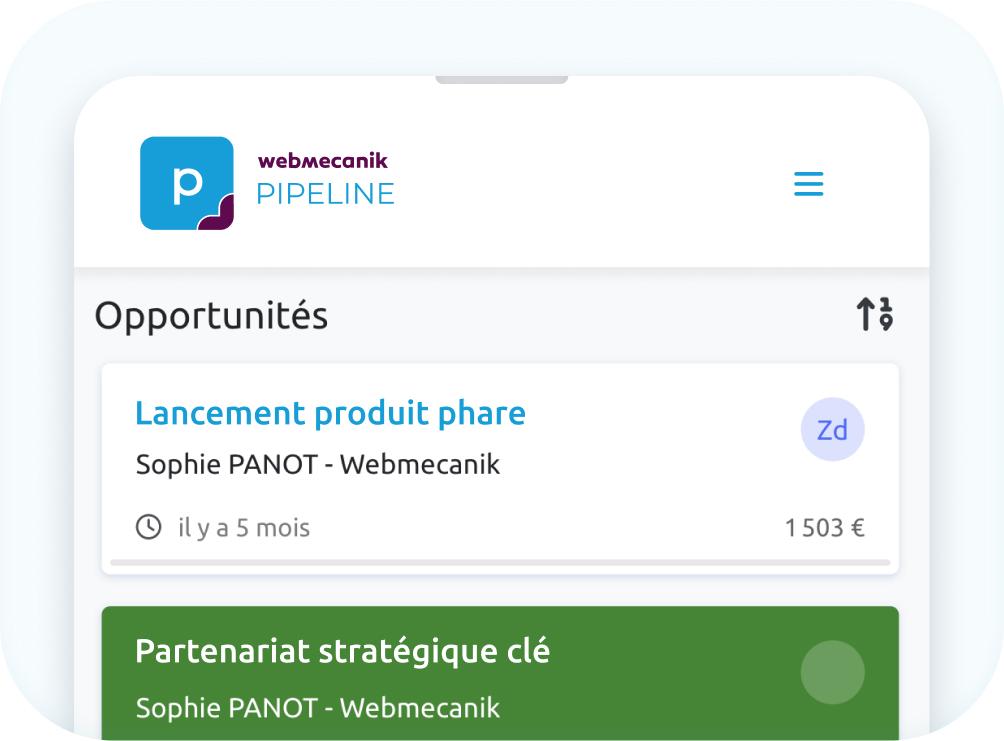 Webmecanik Pipeline - CRM - Sur votre CRM mobile, suivez vos opportunités commerciale