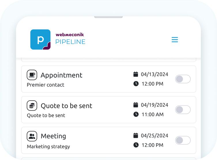 Webmecanik Pipeline - CRM - CRM mobile view 1