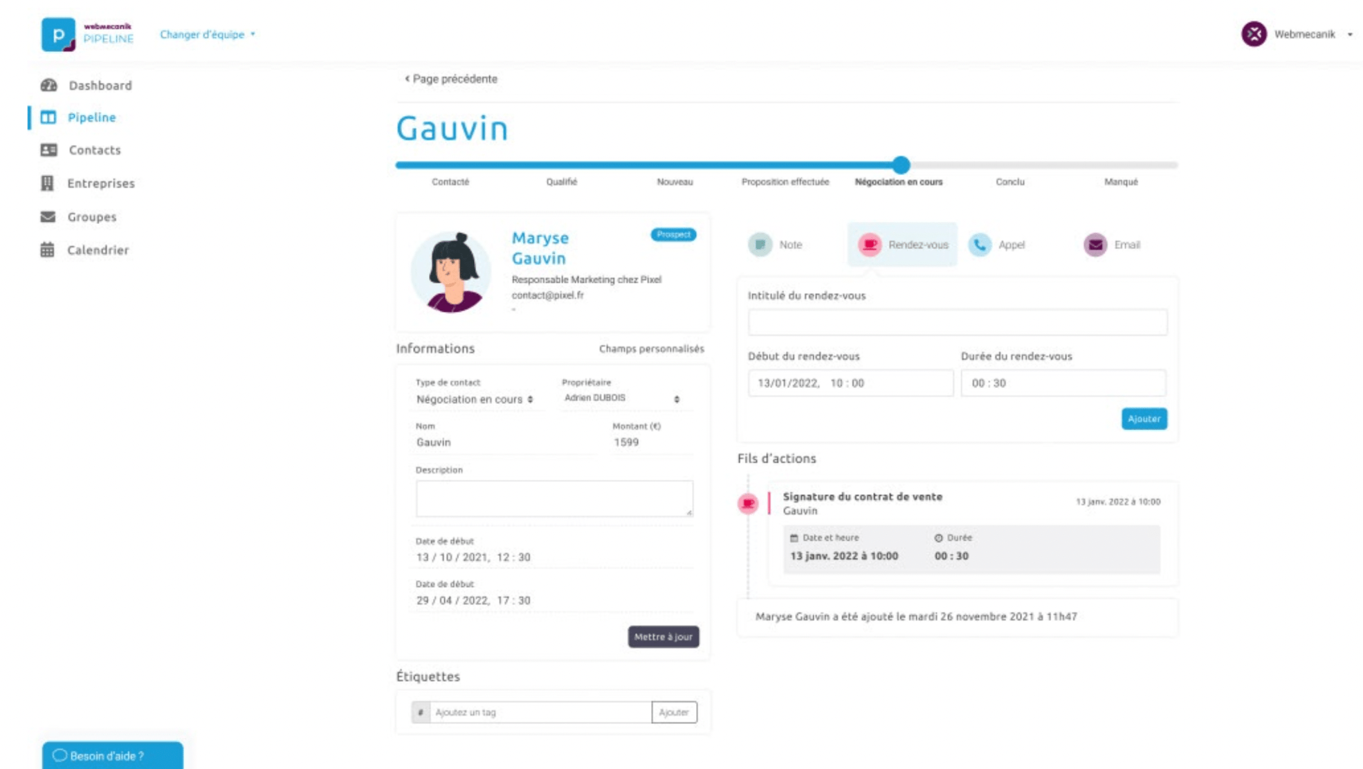Webmecanik Pipeline - CRM - Screenshot 2