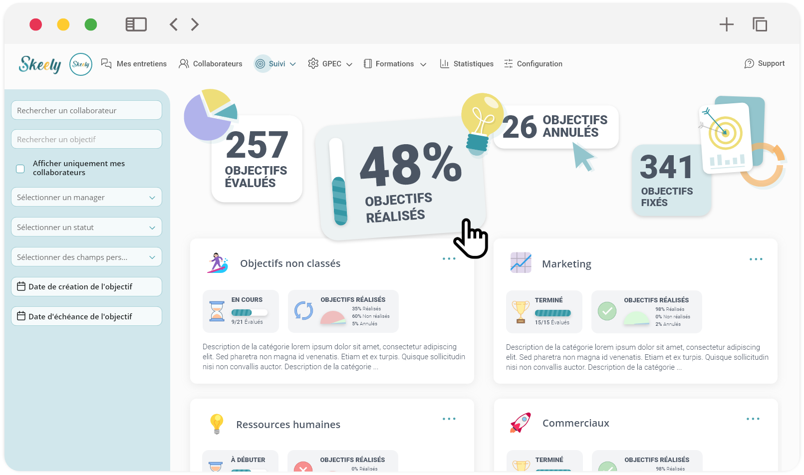 Skeely - Notre module objectifs, que vous pouvez fixer lors de vos entretiens individuels
