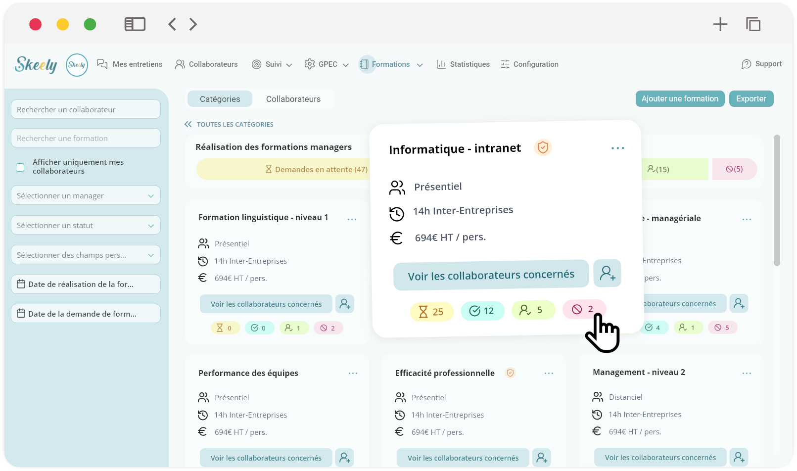 Skeely - Notre module formation, pour gérer les plans et les couts des formations
