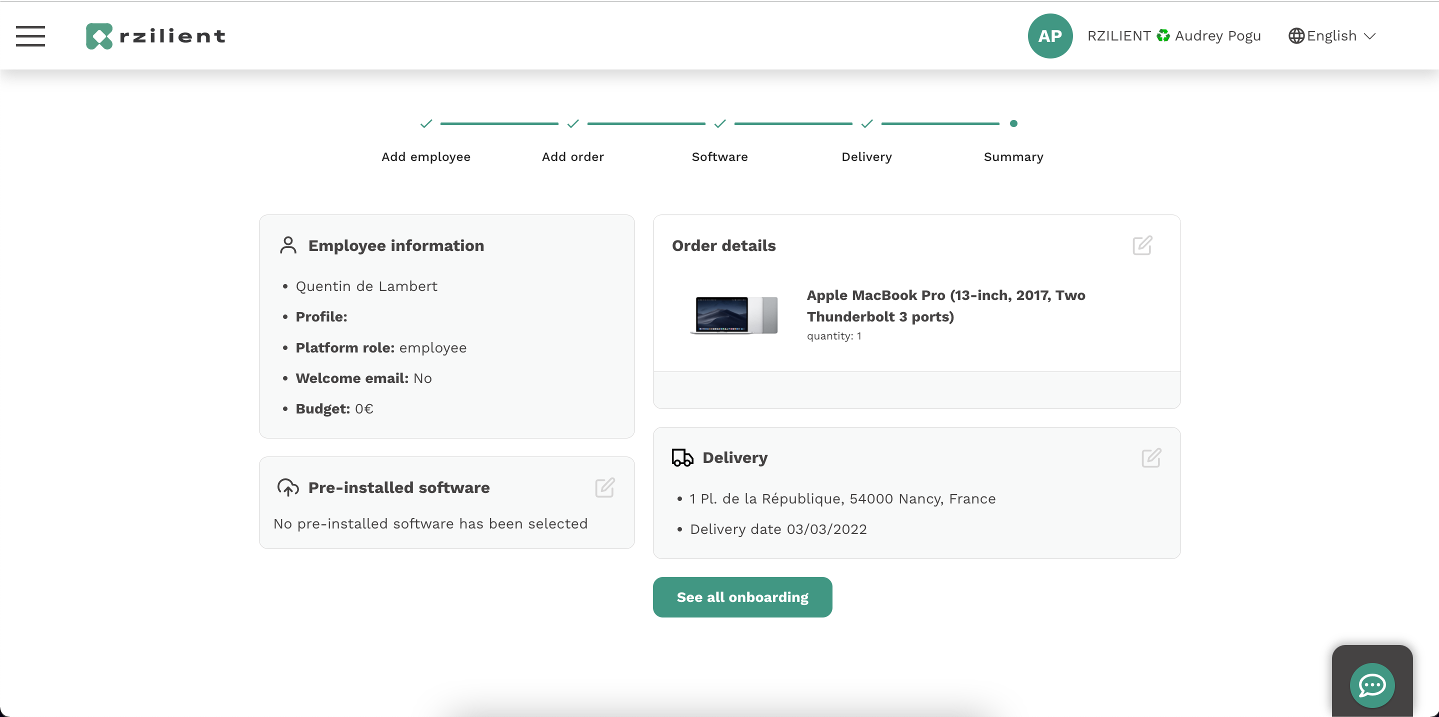 Rzilient - Processus d'onboarding et de commande de vos équipements iT