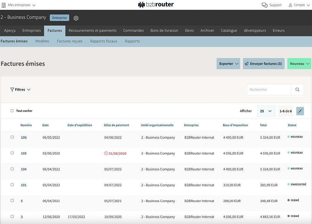B2Brouter - Suivi et statuts des factures électroniques émises dans B2Brouter