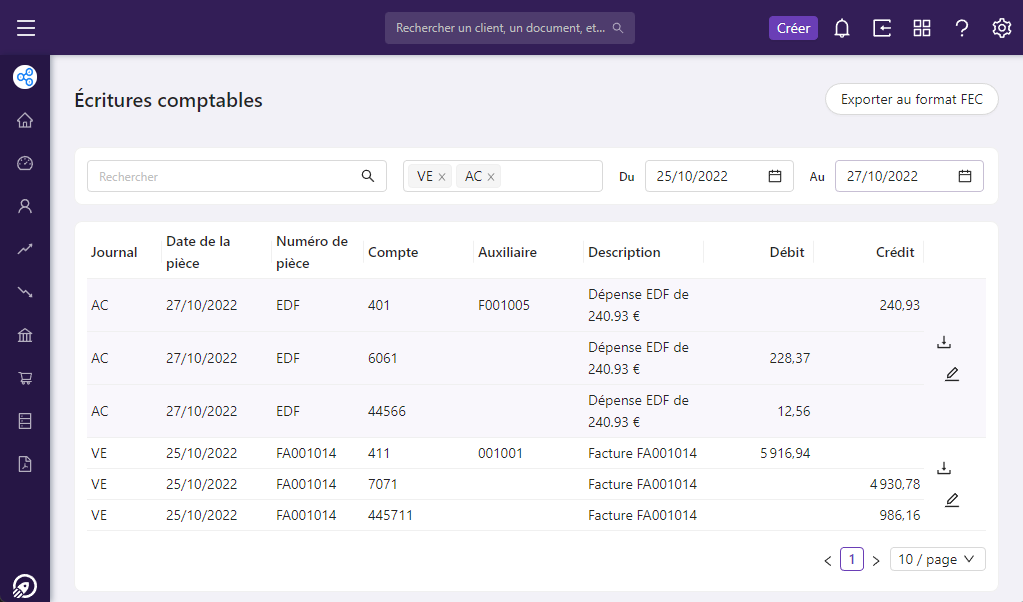 Altoviz - Les écritures comptables sont générées automatiquement