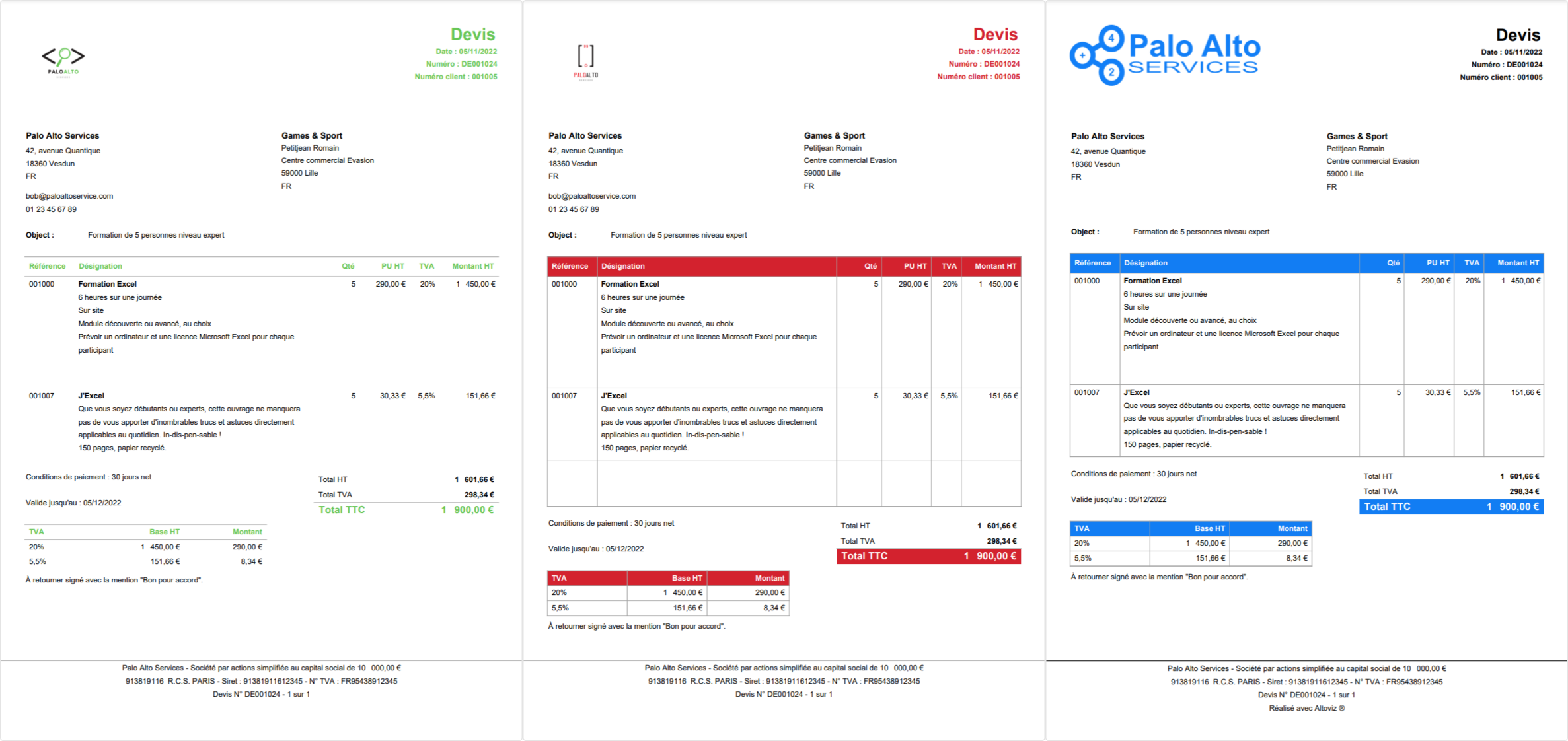 Altoviz - Une infinité de présentations possibles pour vos devis et factures