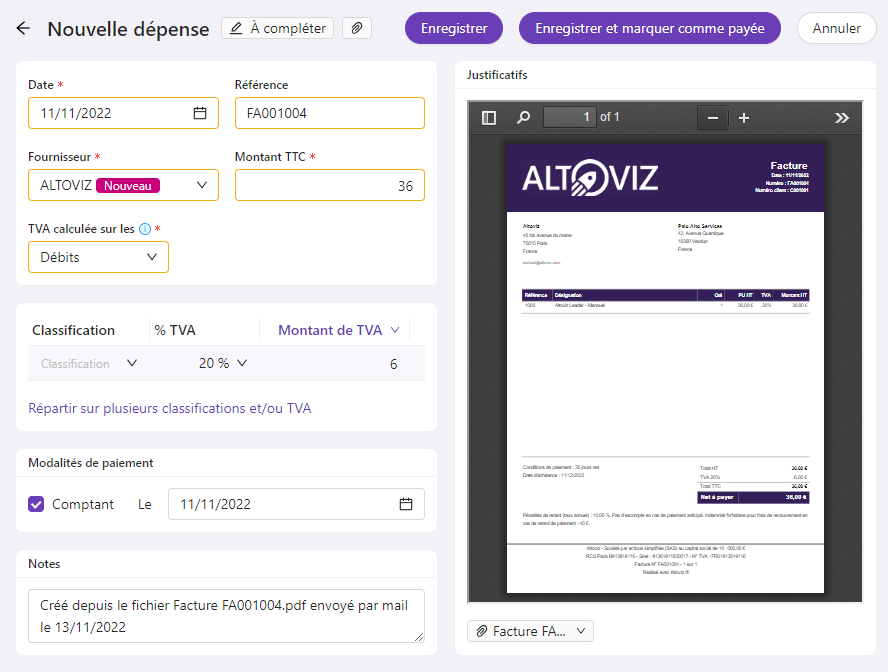 Altoviz - L'intelligence artificielle pré-saisie vos dépenses pour vous