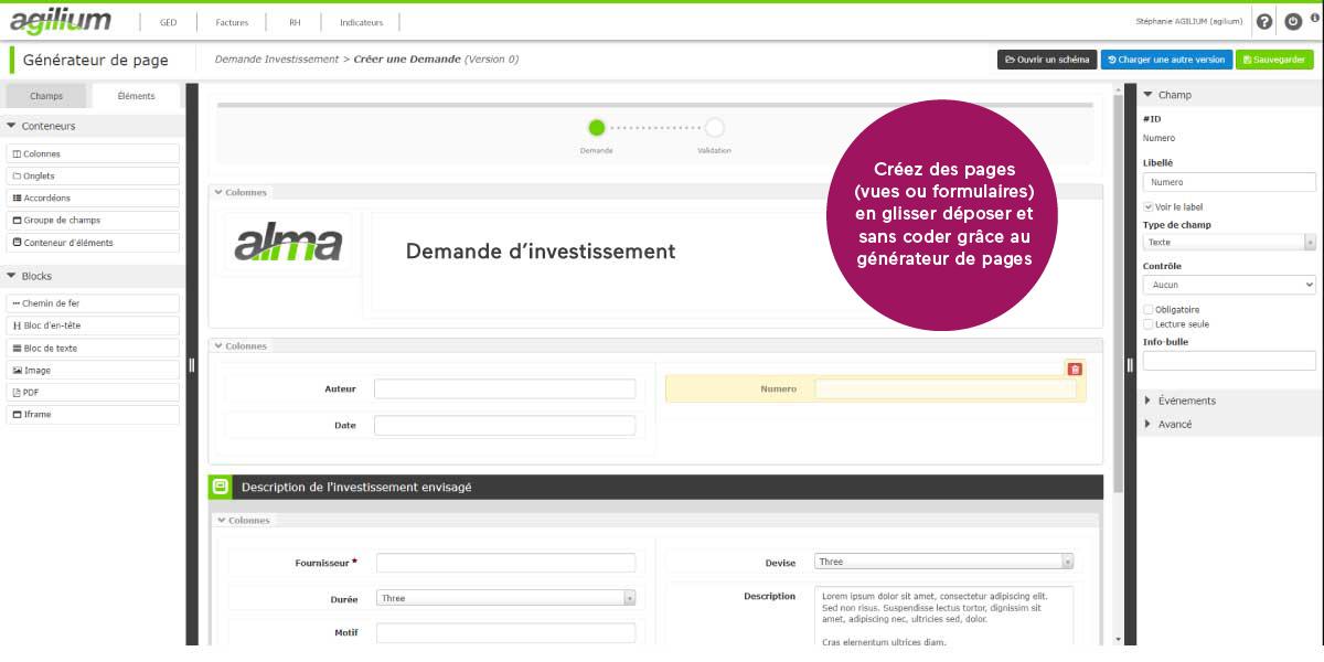 Agilium - Création de vues et formulaires en glisser déposer