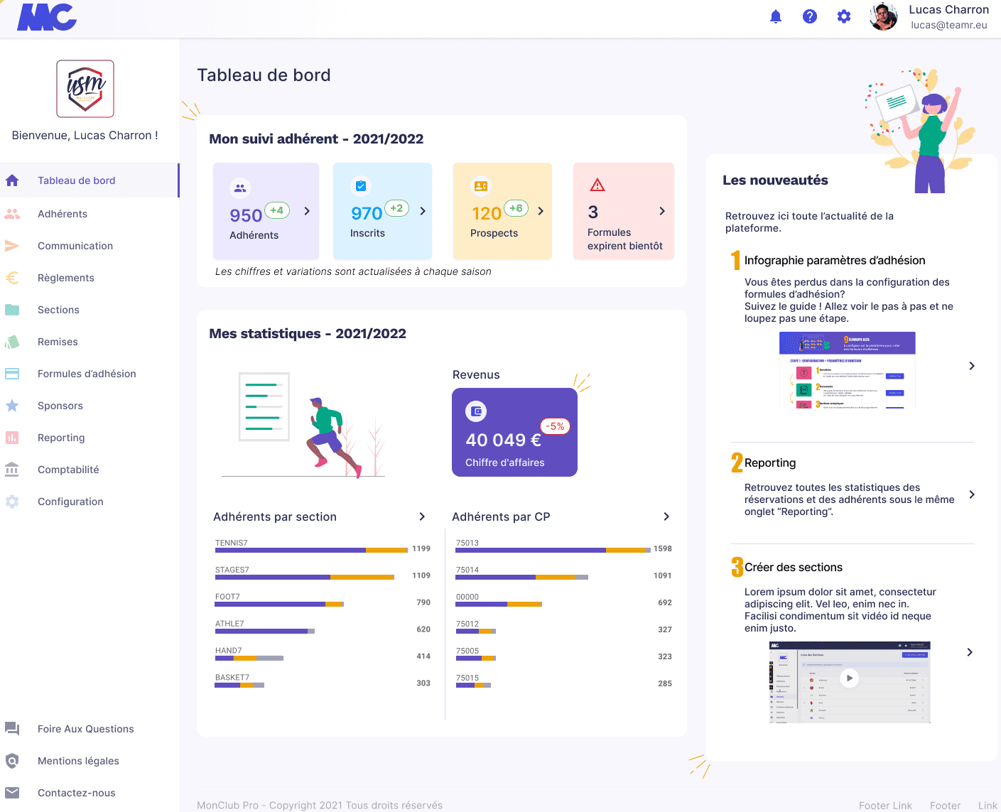 MonClub - Interface du logiciel MonClub MonClub - Interface du logiciel MonClub