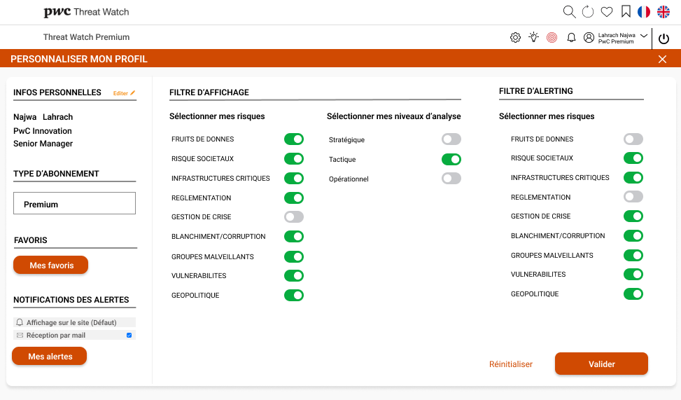 Threat Watch - Personnalisation du profil et des alertes pour une analyse sur mesure