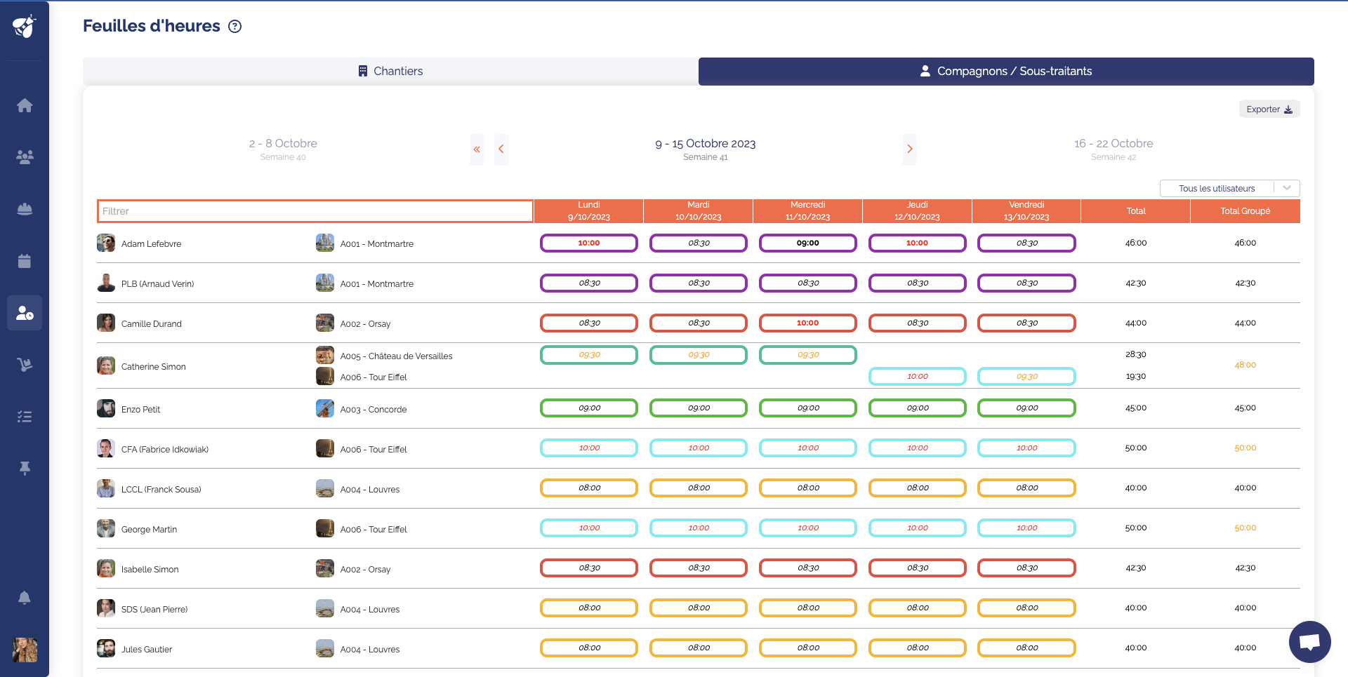 Alobees - Feuilles d'heures vue web