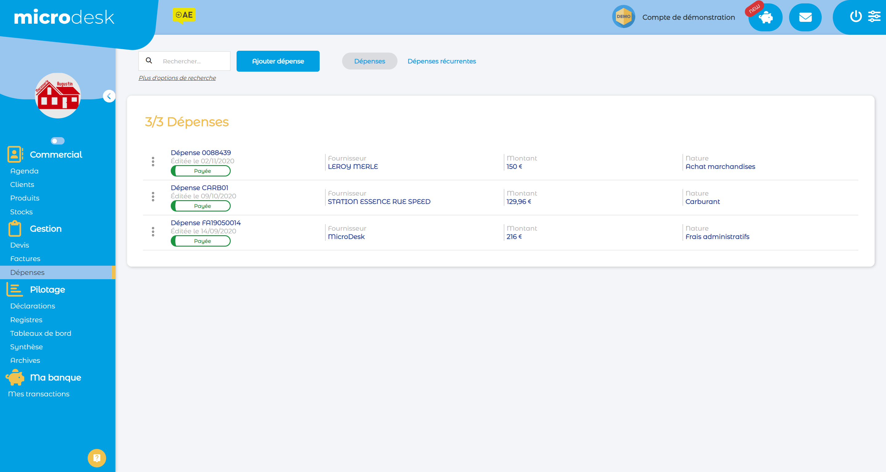 MicroDesk - Enregistrez vos dépenses directement dans l'application.