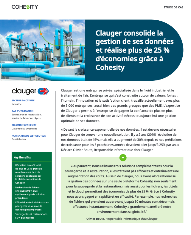 Clauger consolide la gestion de ses données et réalise 25% d’économies