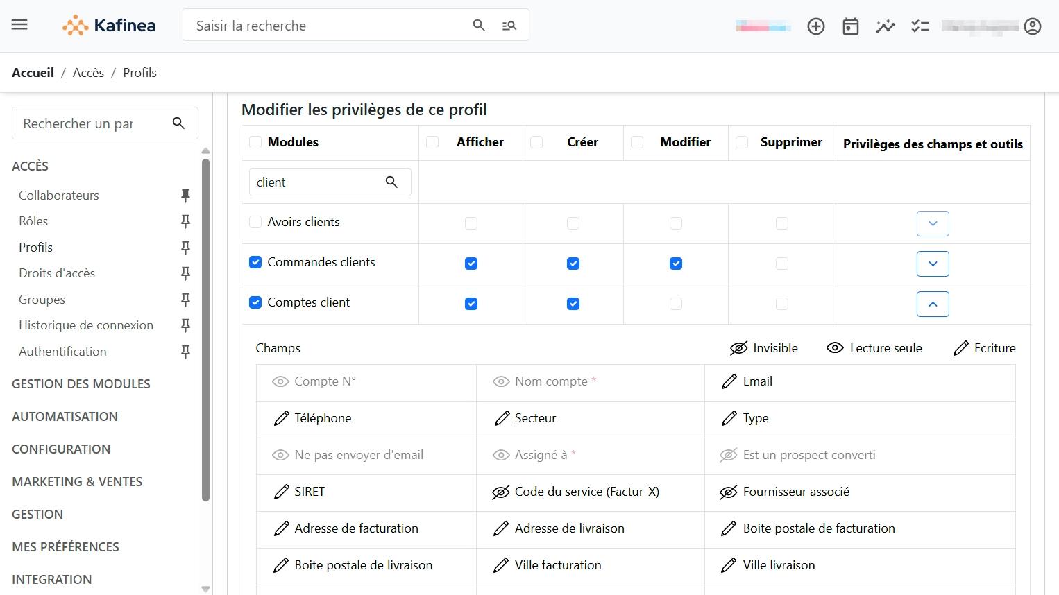 Kafinea - Définissez qui voit quoi, module par module, champ par champ.
Gérez la confidentialité et la sécurité sans complexité technique.