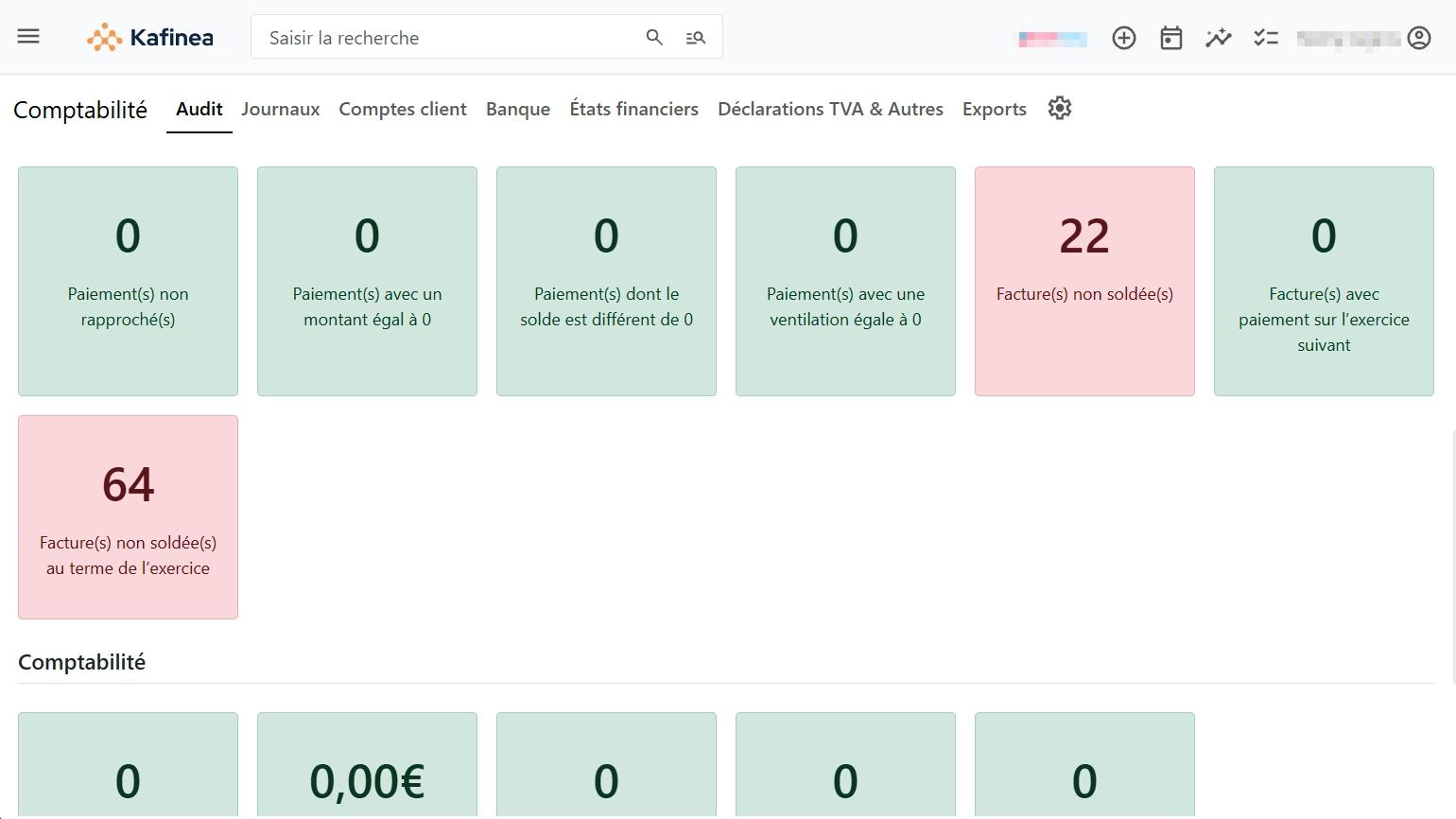 Kafinea - Identifiez rapidement les erreurs, les impayés et les incohérences dans vos flux comptables.
Une fonction de pilotage essentielle pour garder la main sur vos chiffres.