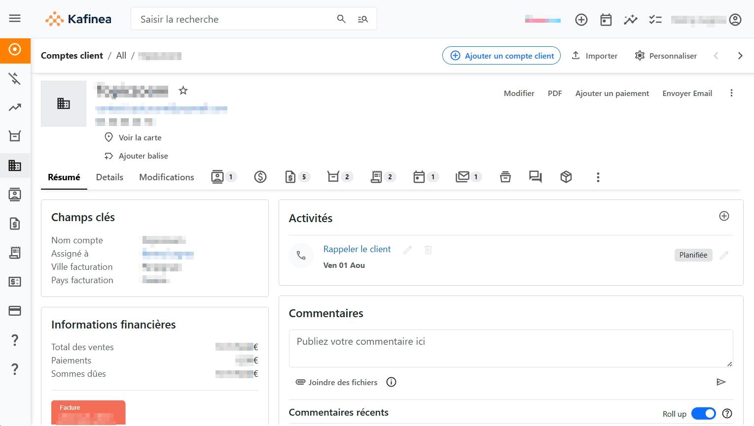 Kafinea - Retrouvez en un clic l’historique complet de chaque client : devis, factures, paiements, documents.
Un suivi fluide pour des relations client durables.