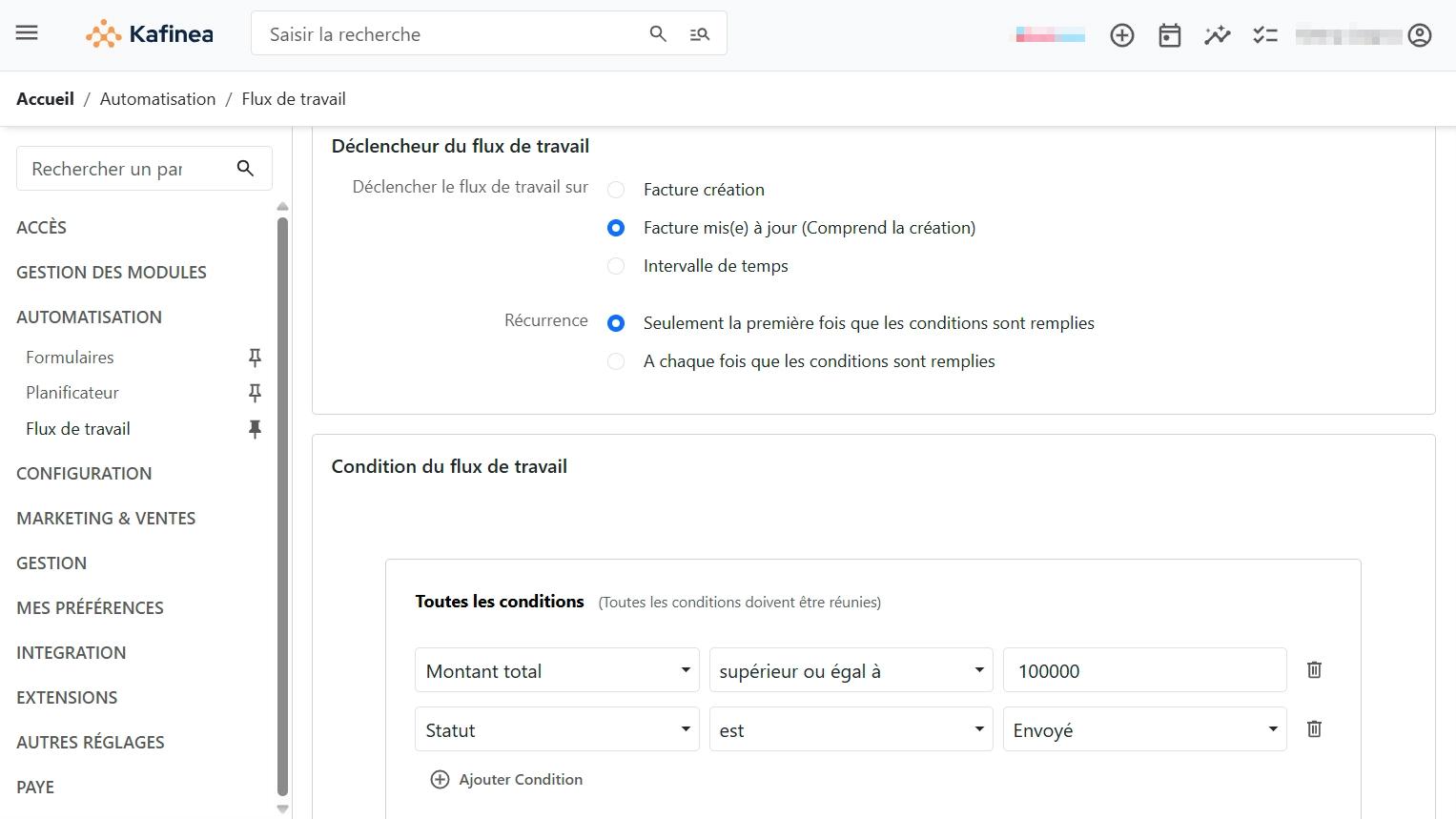 Kafinea - Créez des règles pour automatiser vos relances, alertes, validations ou escalades.
Un moteur no-code puissant pour fluidifier vos opérations.