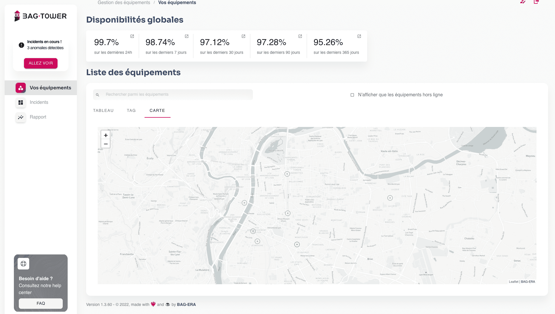 Vue Carte des équipements