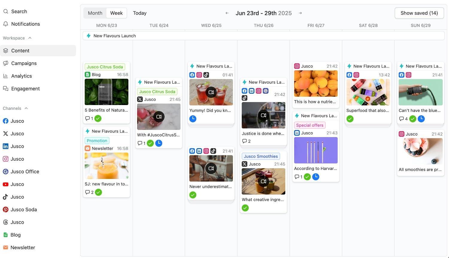 Planable - Planable’s Content Calendar provides a clear week-by-week overview of scheduled social posts across all channels.