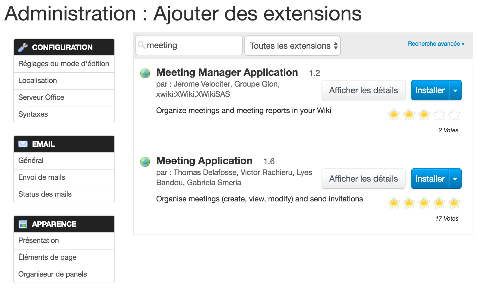 XWIKI-gestionnaire d'extensions