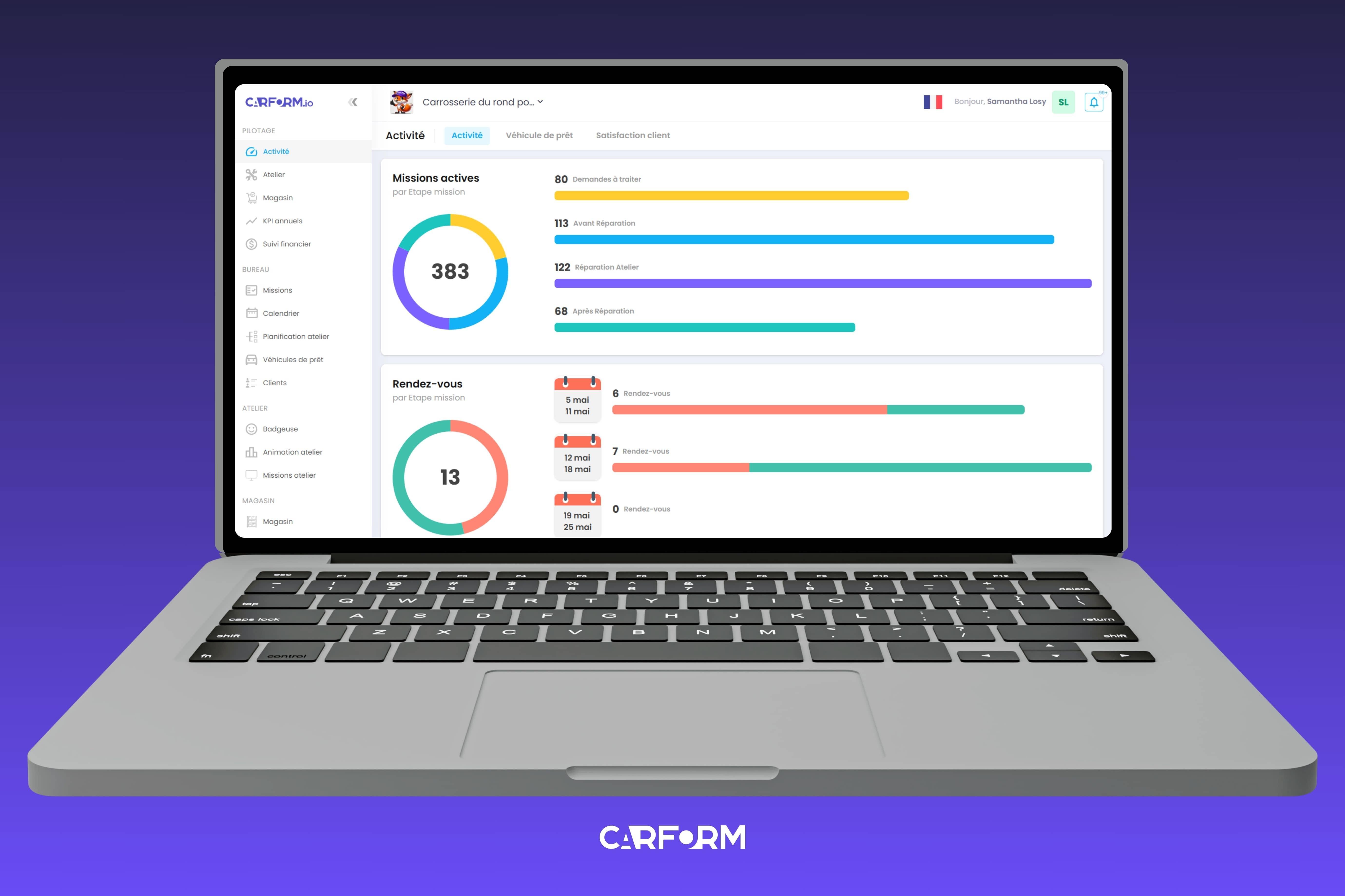 Carform - Une interface claire, agréable et intuitive pour piloter votre activité en un coup d'œil.