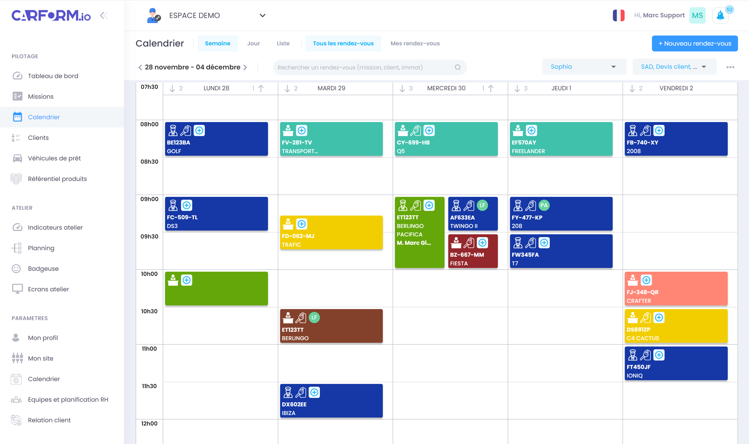 Carform - Un planning visuel et partagé pour mieux organiser vos RDV clients selon votre charge atelier.