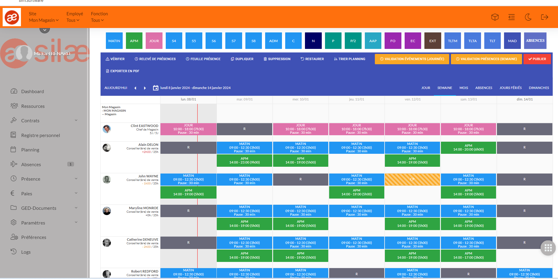 Silae RH Suite - Gestion des temps et activités (planning)