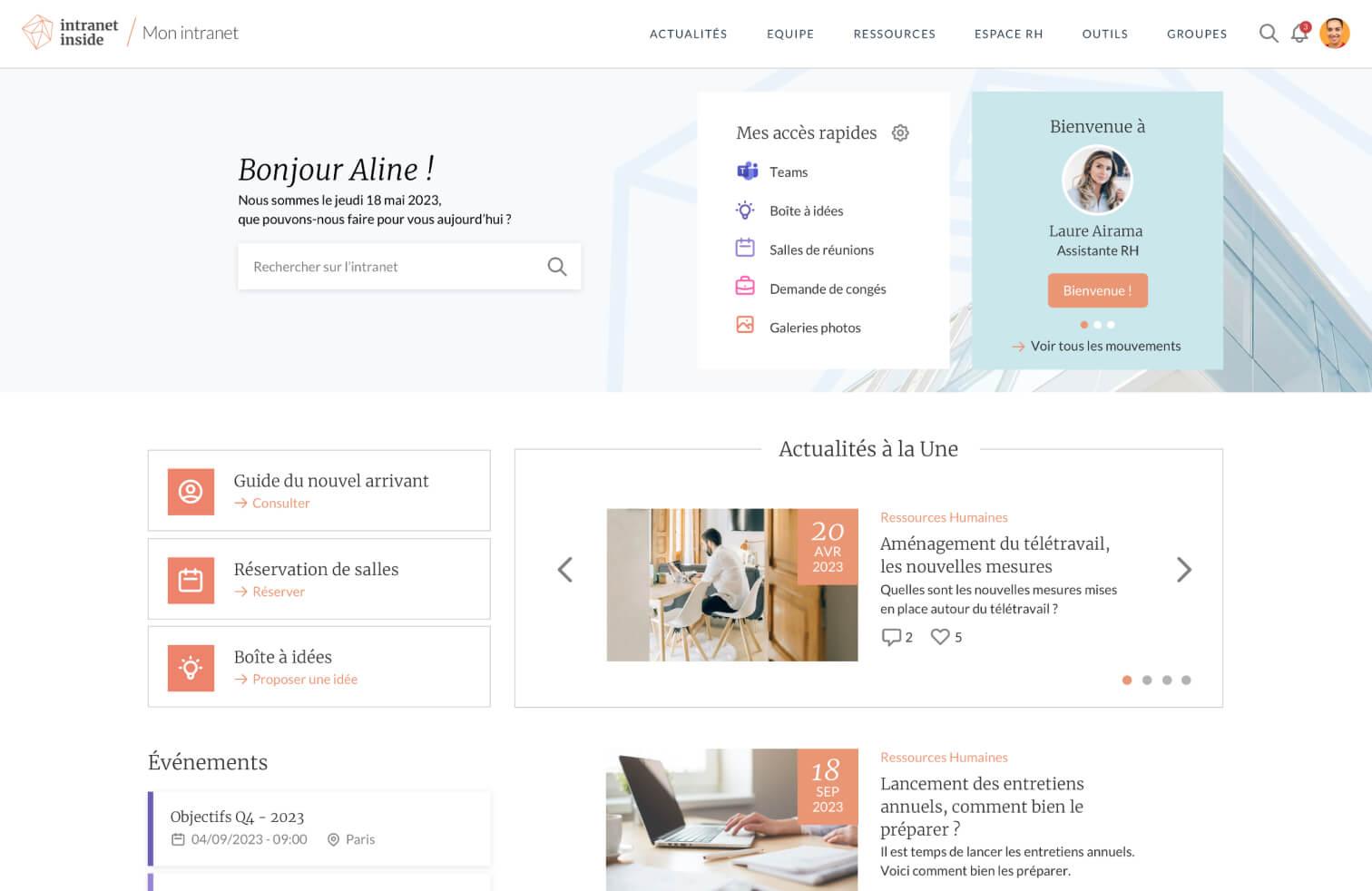 Intranet Inside - La page d'accueil de votre Intranet Inside sublime votre communication interne Intranet Inside - La page d'accueil de votre Intranet Inside sublime votre communication interne