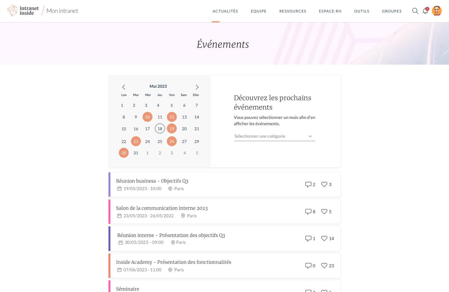 Intranet Inside - Un agenda partagé pour tous les événements de votre organisation