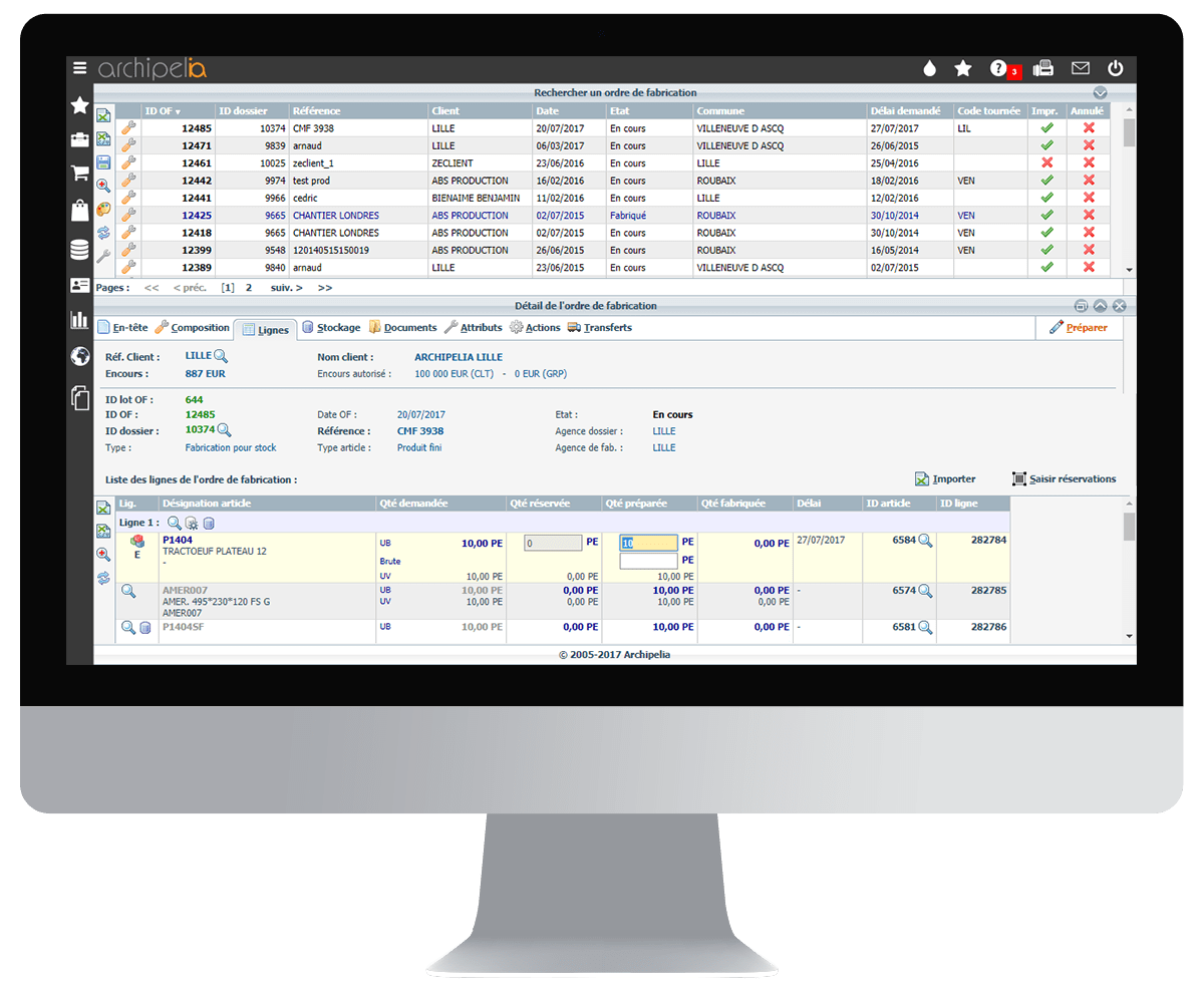 Archipelia - Gestion des ordres de fabrication