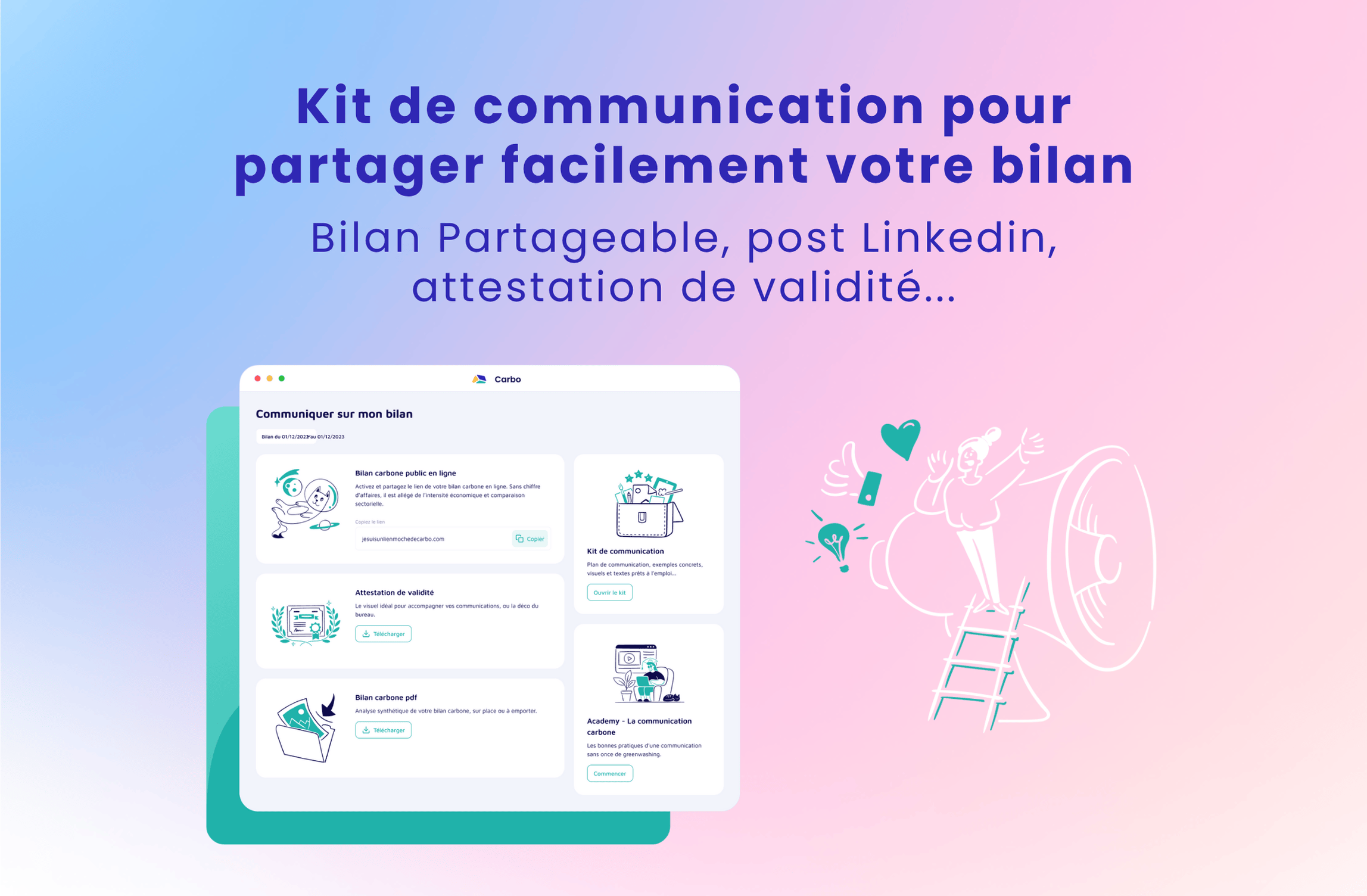 Carbo - Partagez votre bilan carbone à toutes vos parties prenantes facilement.
