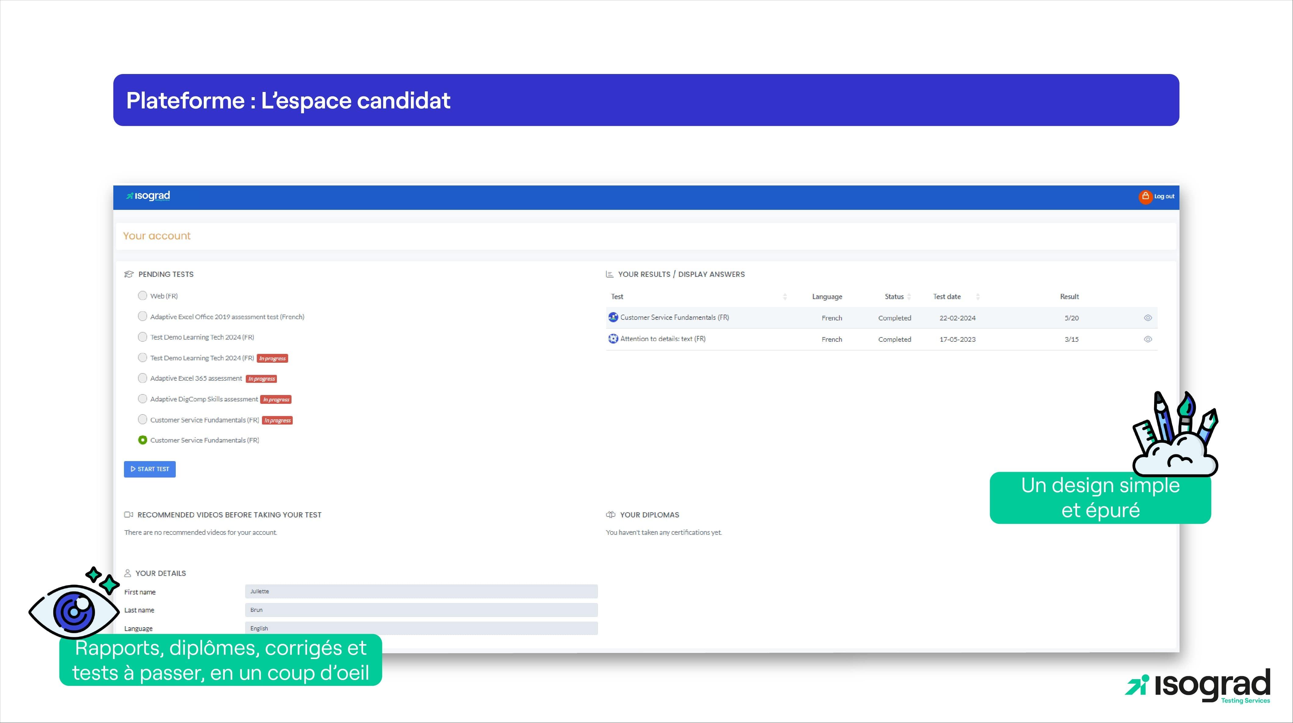 Isograd Testing Services - Espace candidat personnalisable