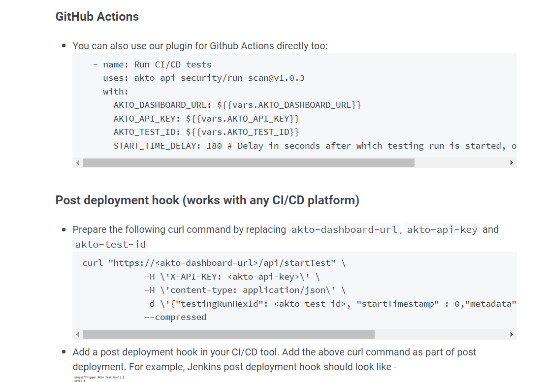 Akto - Integrate Akto in CI/CD using GitHub actions, jenkins etc.