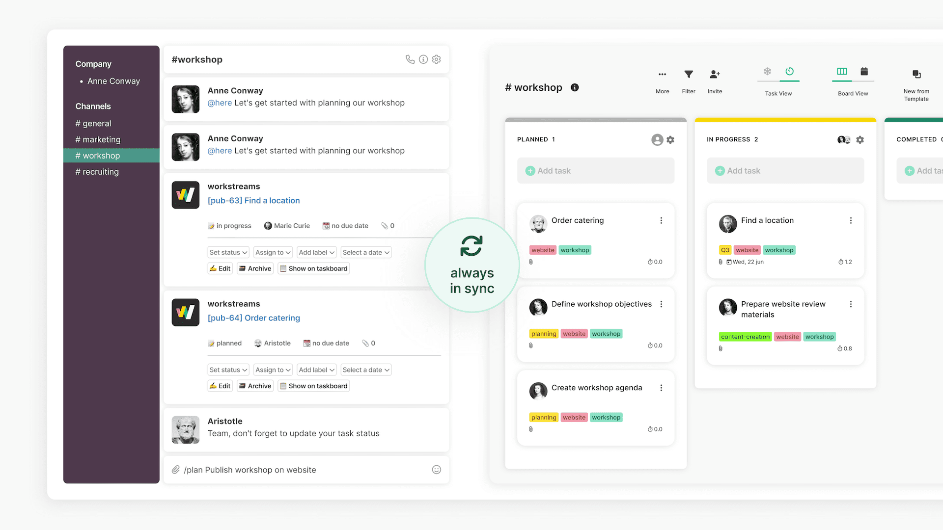 workstreams.ai - Slack integration sync