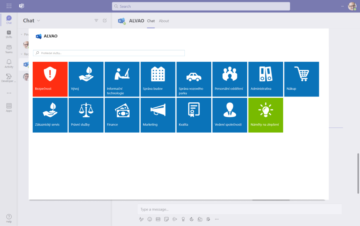 ALVAO IT Service Managament - Sevice catalog within Microsoft Teams