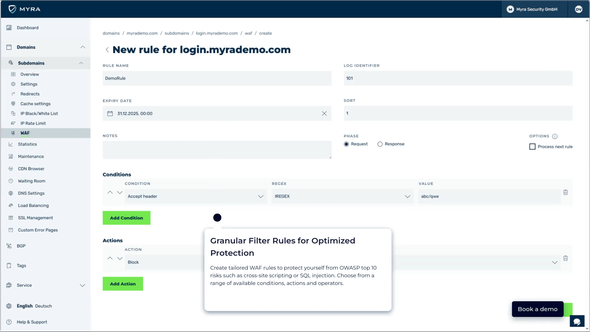 Myra Security - Myra App WAF Rules Editor