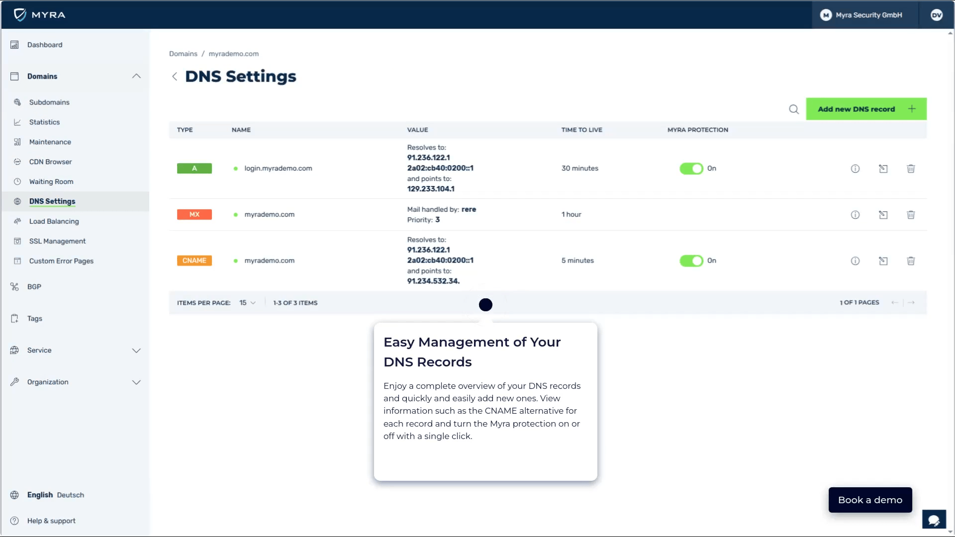 Myra Security - Myra App DNS Settings
