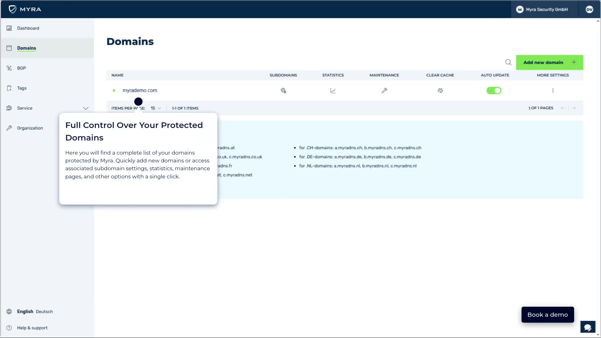 Myra Security - Myra App Domain Overview
