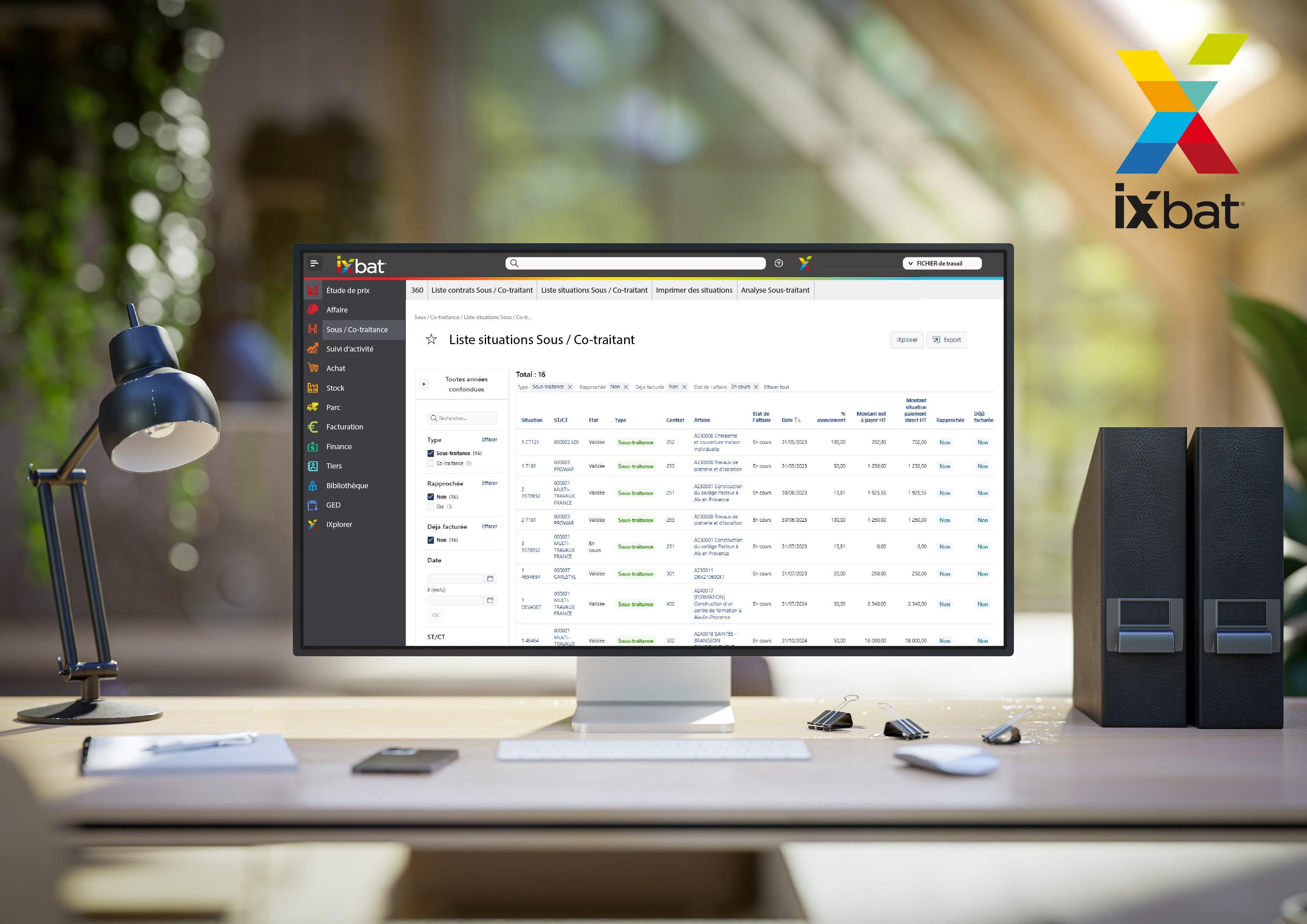 iXbat Facturation BTP - Liste situations clients/ sous-traitants