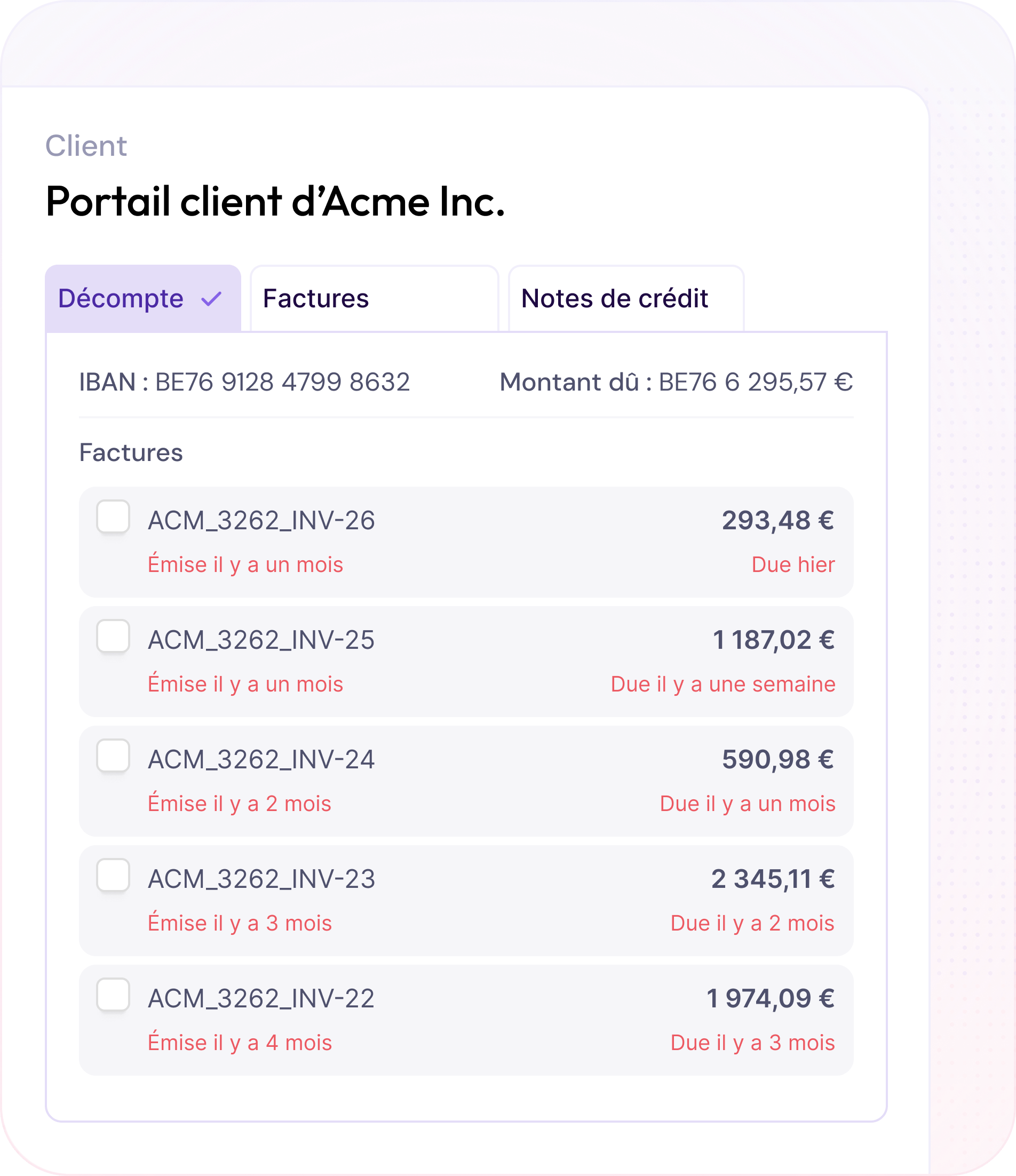 Recovr - Offrez de nouveaux moyens de paiement et un portail de suivi à vos débiteurs.
- Portail client pour le suivi de leurs factures
- Paiement en ligne et via QR Code
- Commentaire, annotation et transparence