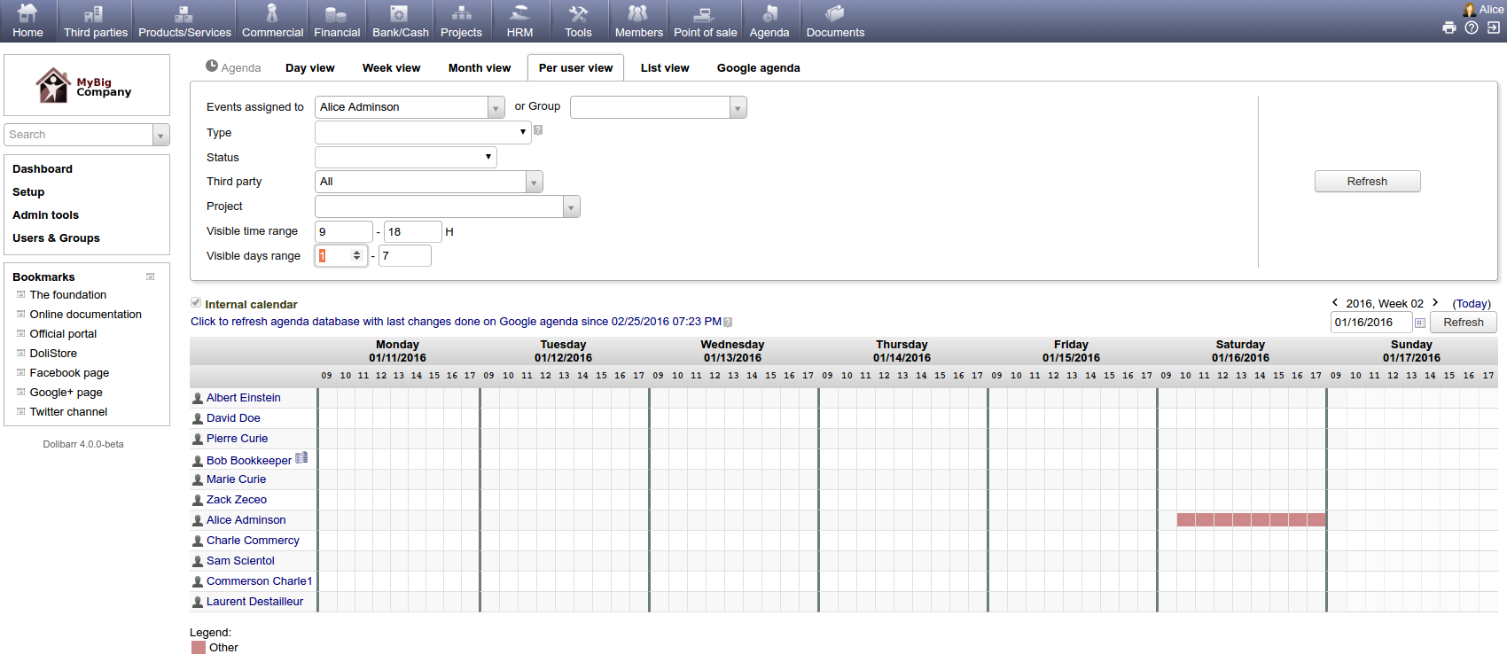 Agenda par utilisateur Agenda par utilisateur