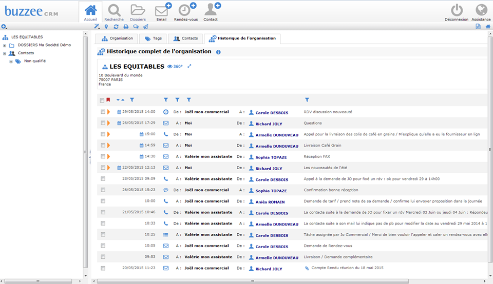 Buzzee CRM : historique de l'organisation Buzzee CRM : historique de l'organisation