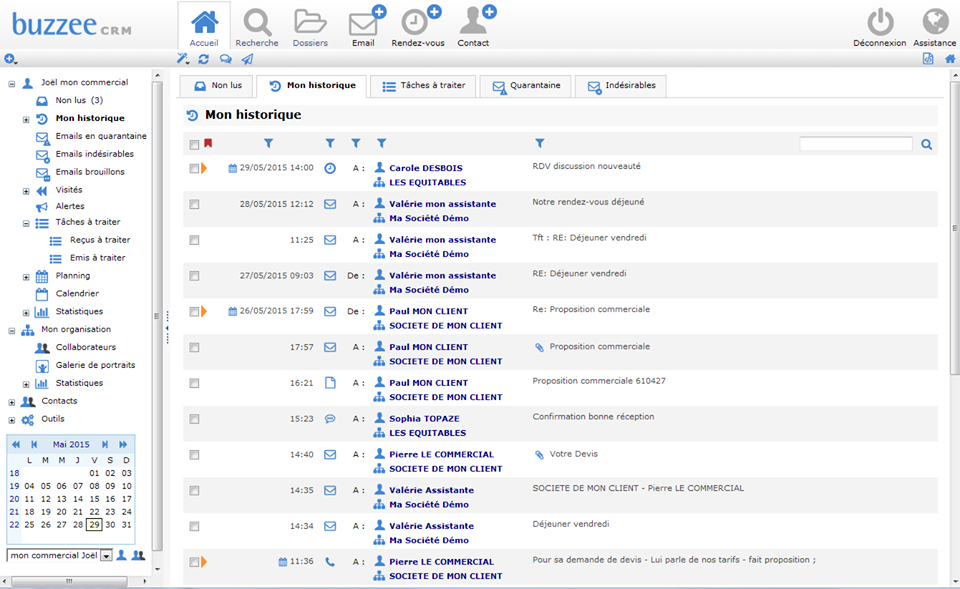 Buzzee CRM : Historique de l'utilisateur Buzzee CRM : Historique de l'utilisateur