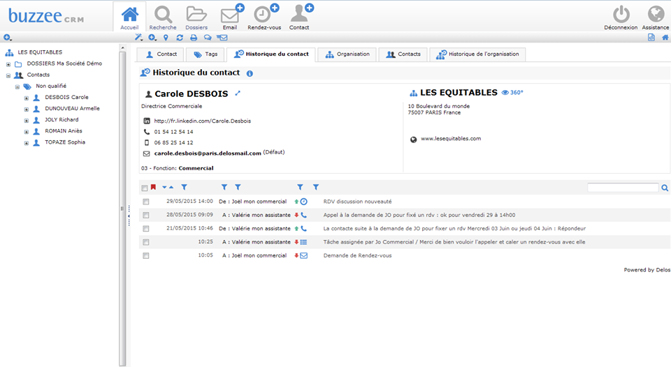 Buzzee CRM : historique du contact Buzzee CRM : historique du contact