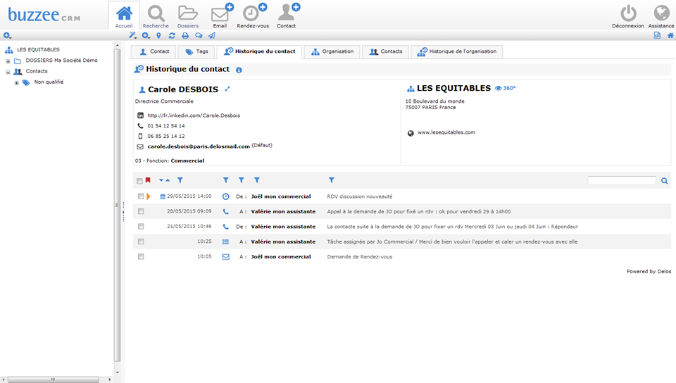 Buzzee CRM : historique du contact Buzzee CRM : historique du contact