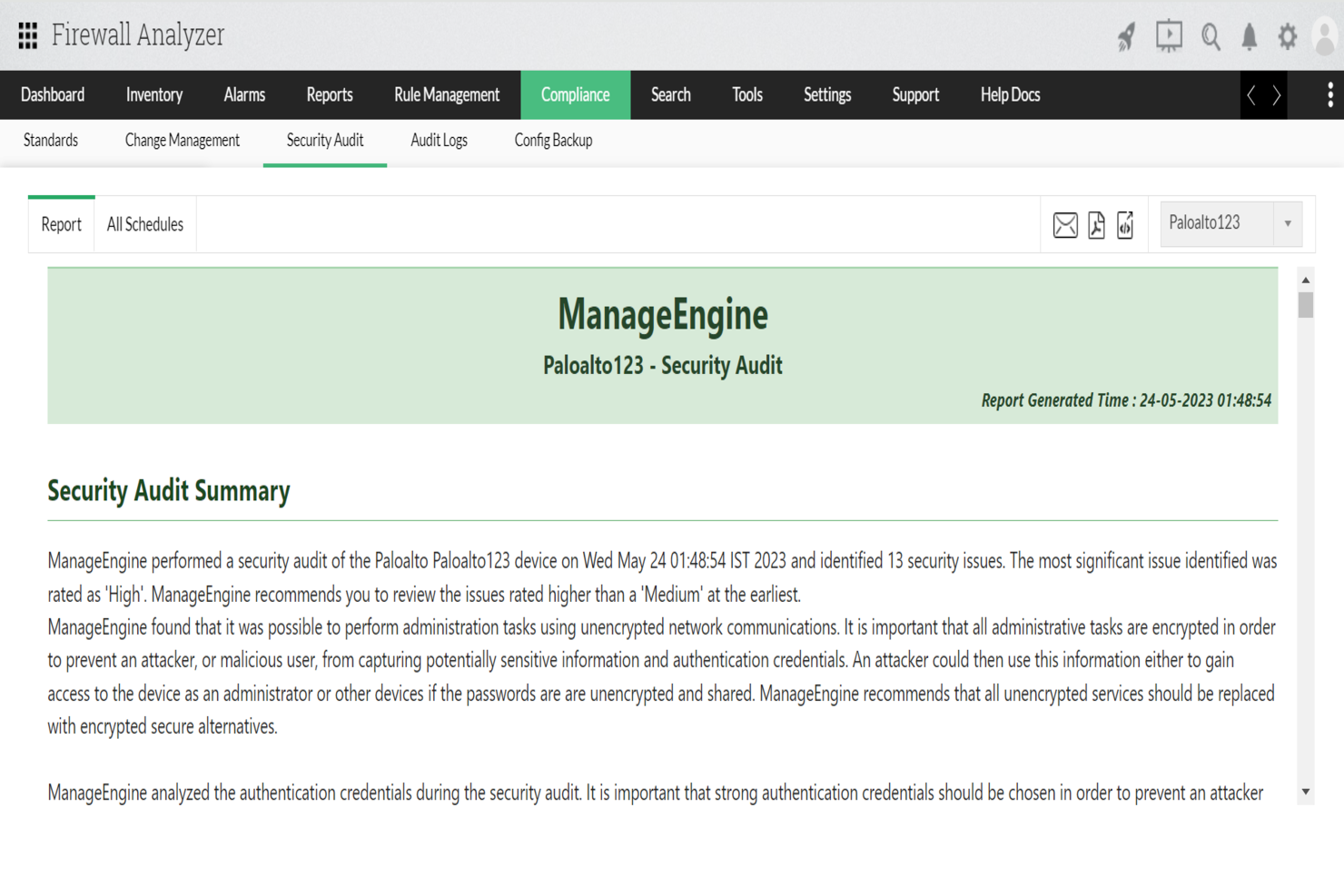ManageEngine Firewall Analyzer - Security audit