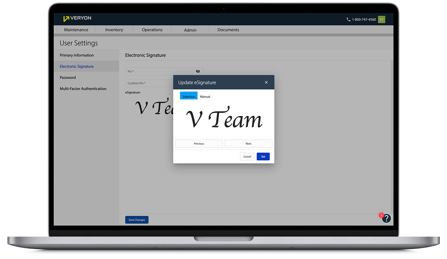 Veryon Tracking - eSignatures