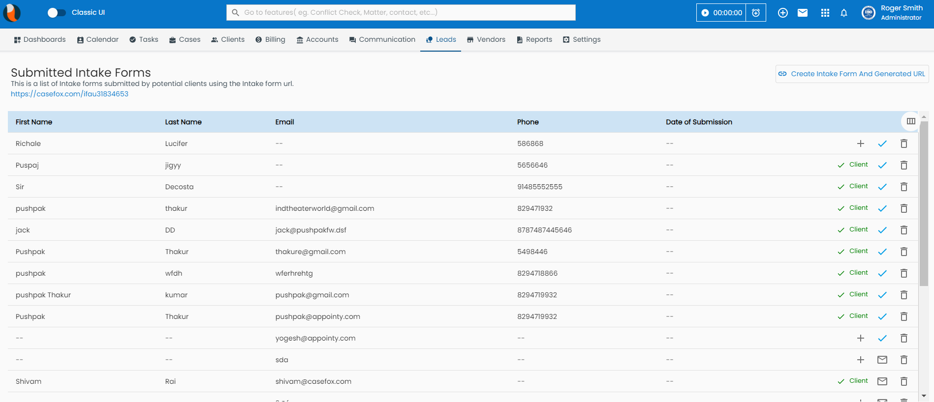 CaseFox - Intake Form Leads Screenshot - CaseFox